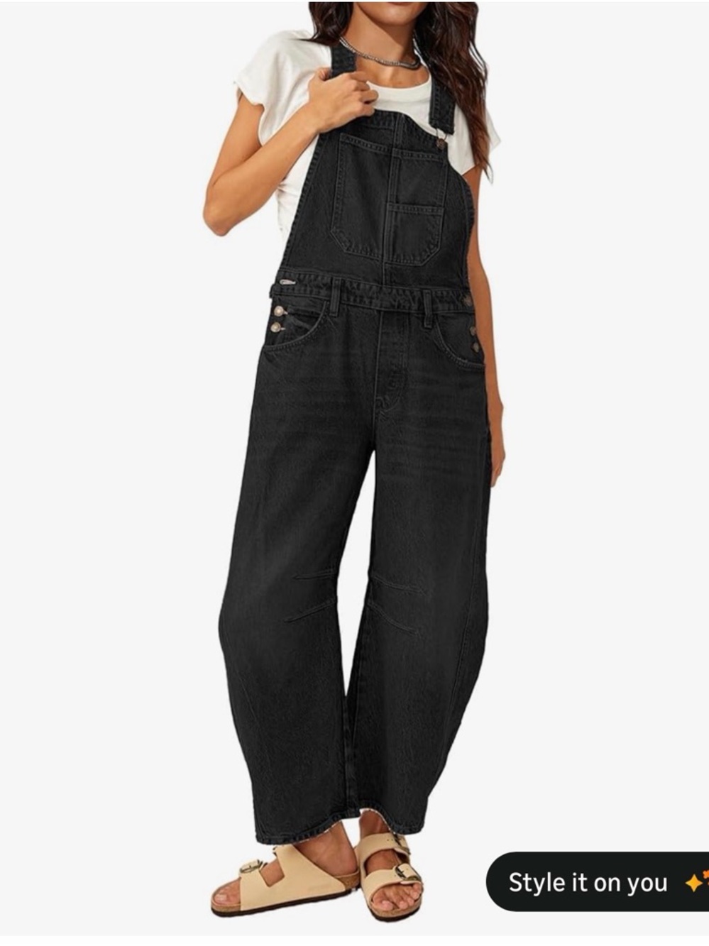 Women's Black Denim Overalls Jeans - Casual barrel Leg